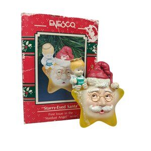 Vintage Enesco Starry-Eyed Santa Christmas Ornament